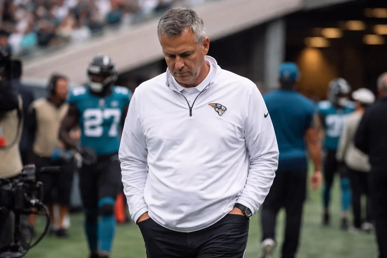 The Jacksonville Jaguars logo at their home stadium.