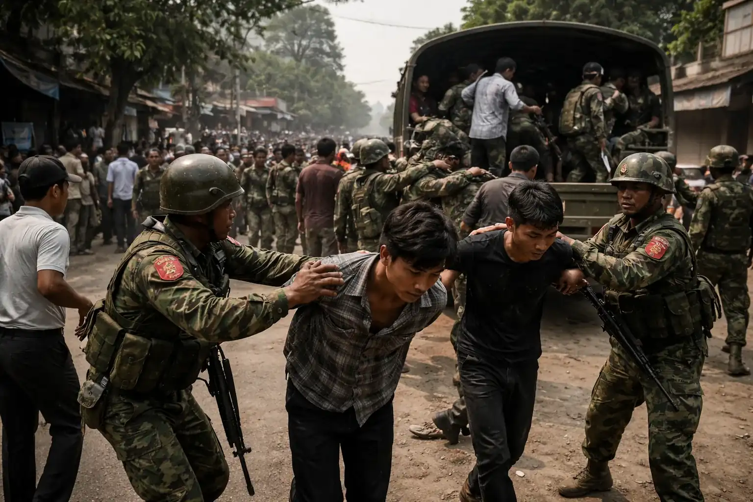 A rebel camp hidden in the jungle-covered mountains of Myanmar where deserters seek refuge.
