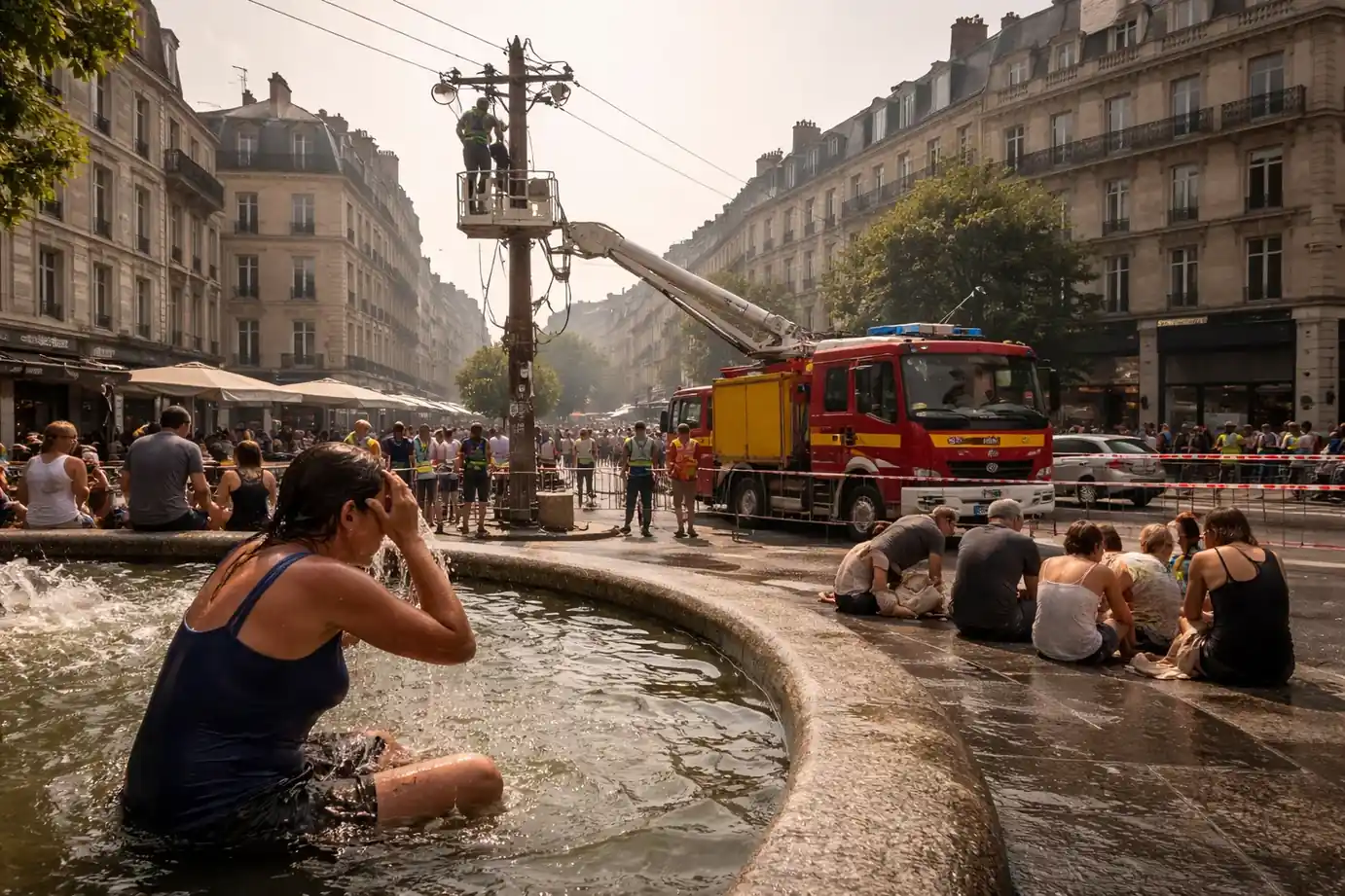 A thermometer showing high temperatures in a French city during the 2026 heatwave