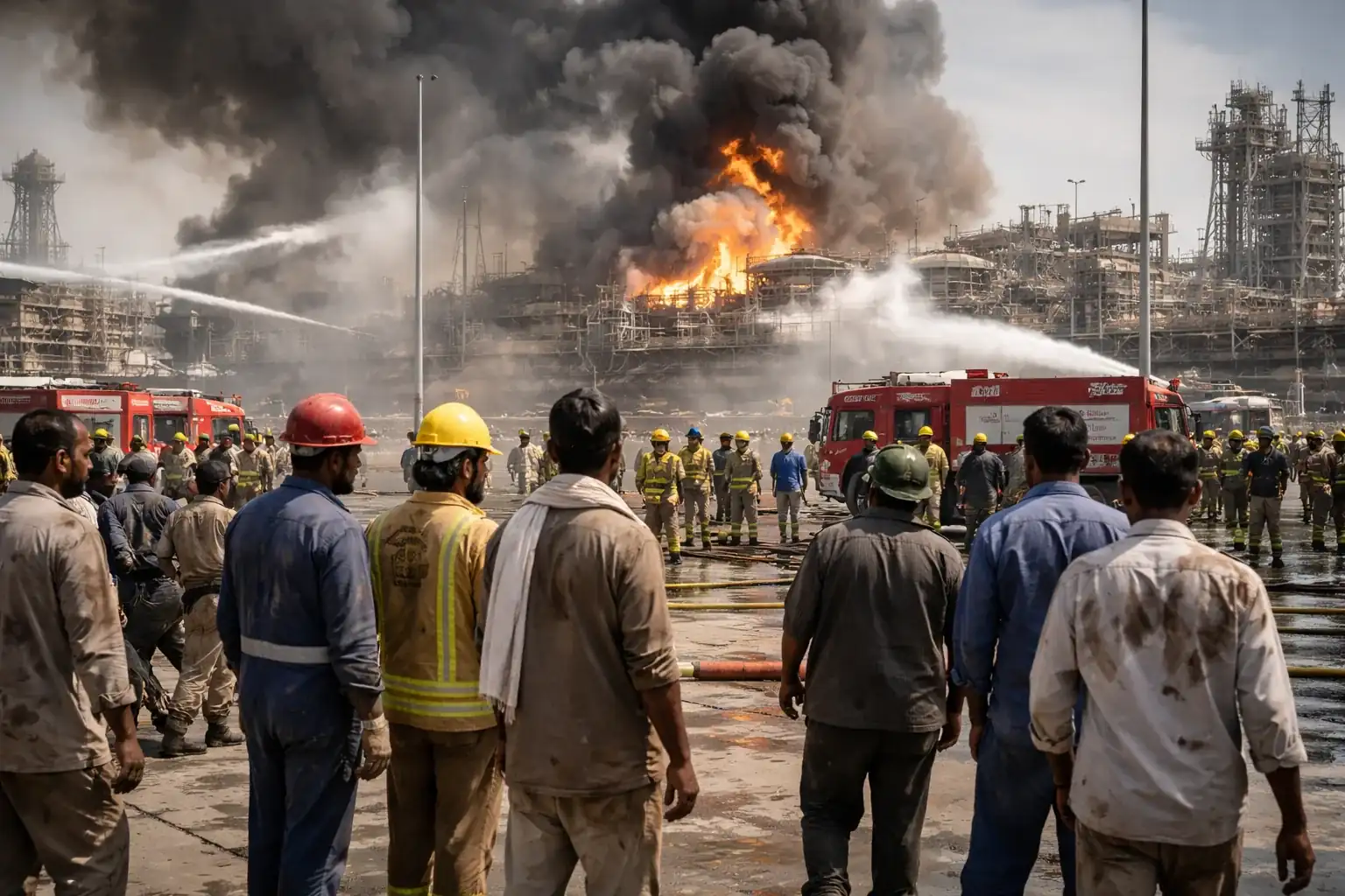 Frame of an explosion at Qatar's Ras Laffan industrial zone showing an orange sky.