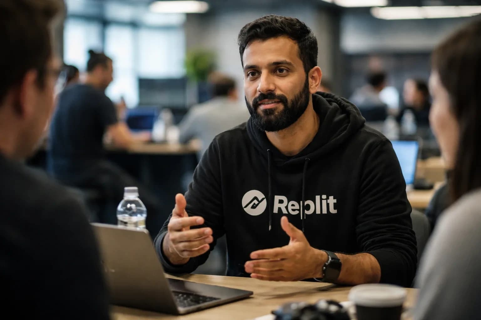Amjad Masad, CEO of Replit, speaking at a TechCrunch StrictlyVC event in San Francisco.