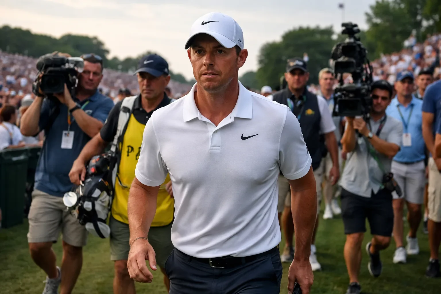 Rory McIlroy competing during the PGA Championship rally