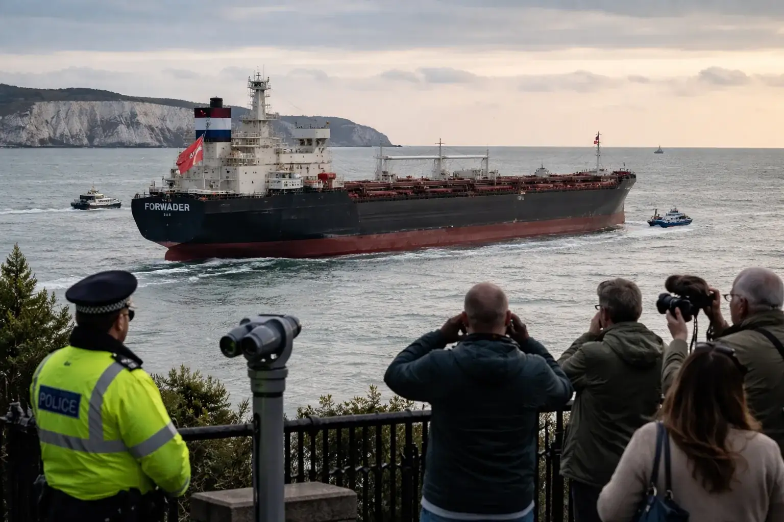 A Russian-flagged oil tanker at sea, monitored by maritime tracking systems.