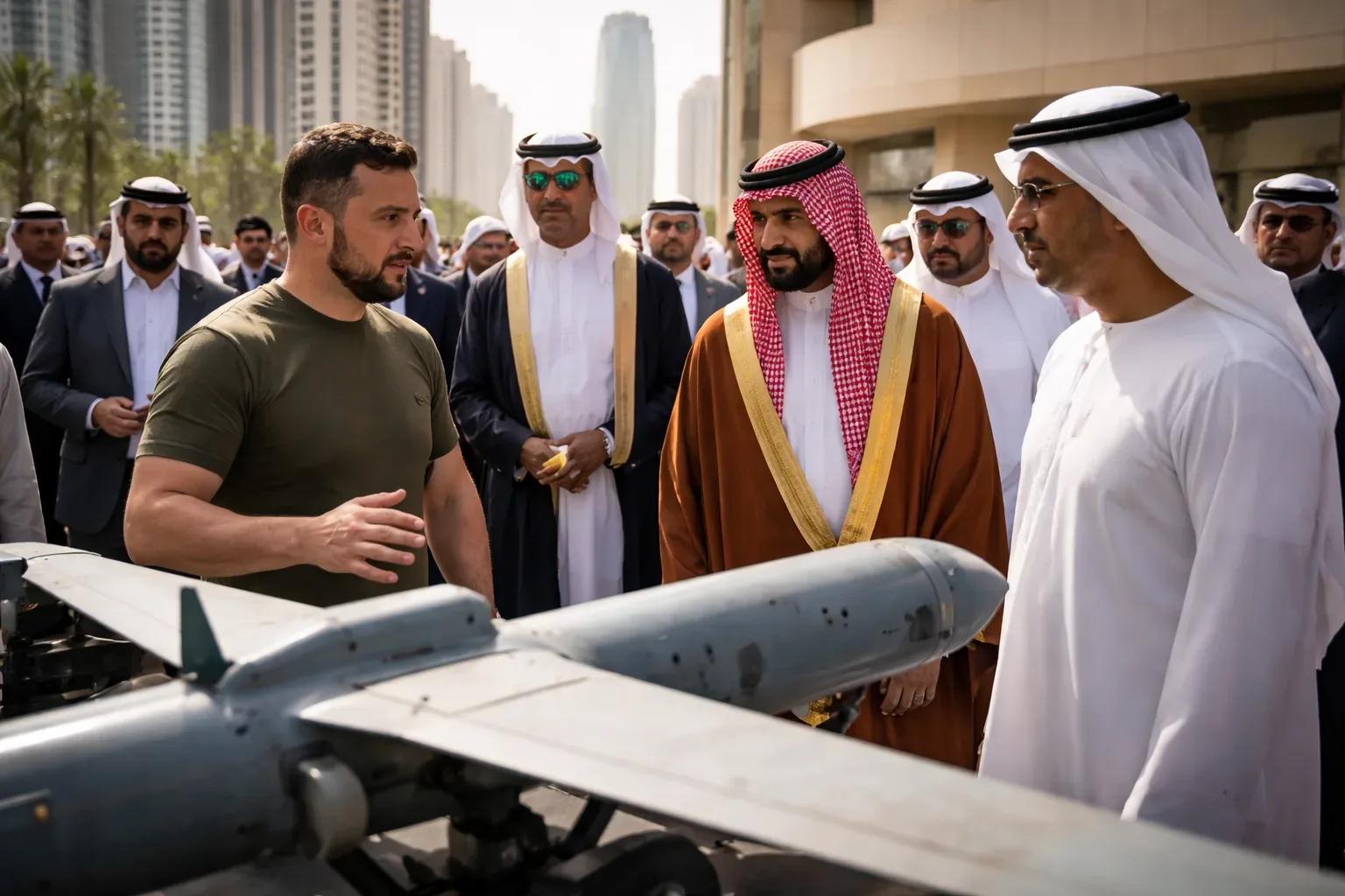 Ukrainian President Zelensky visiting Saudi Arabia to discuss defense partnerships.