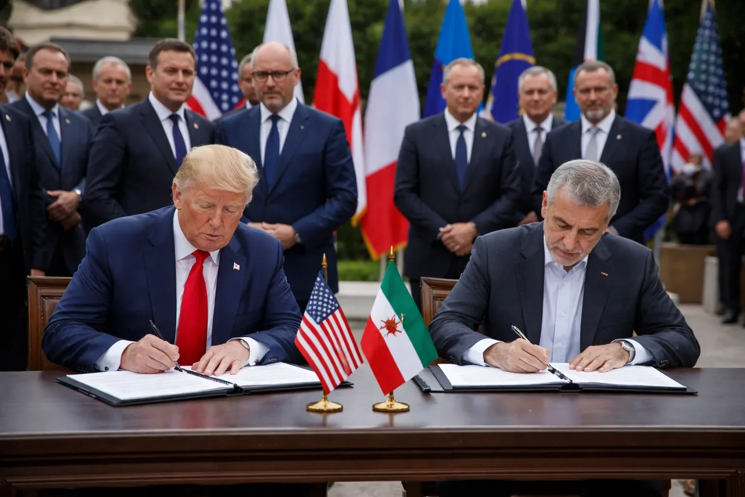 President Trump signing the U.S.-Iran Memorandum of Understanding at the Palace of Versailles during the G7 summit.