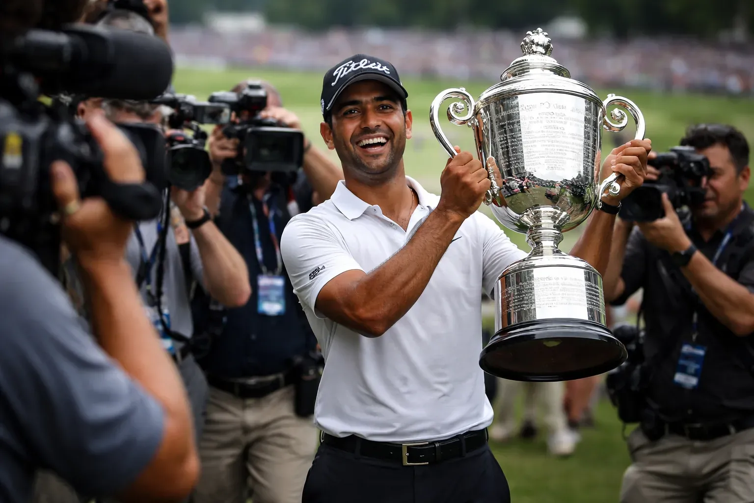 Aaron Rai celebrating his victory at the PGA Championship
