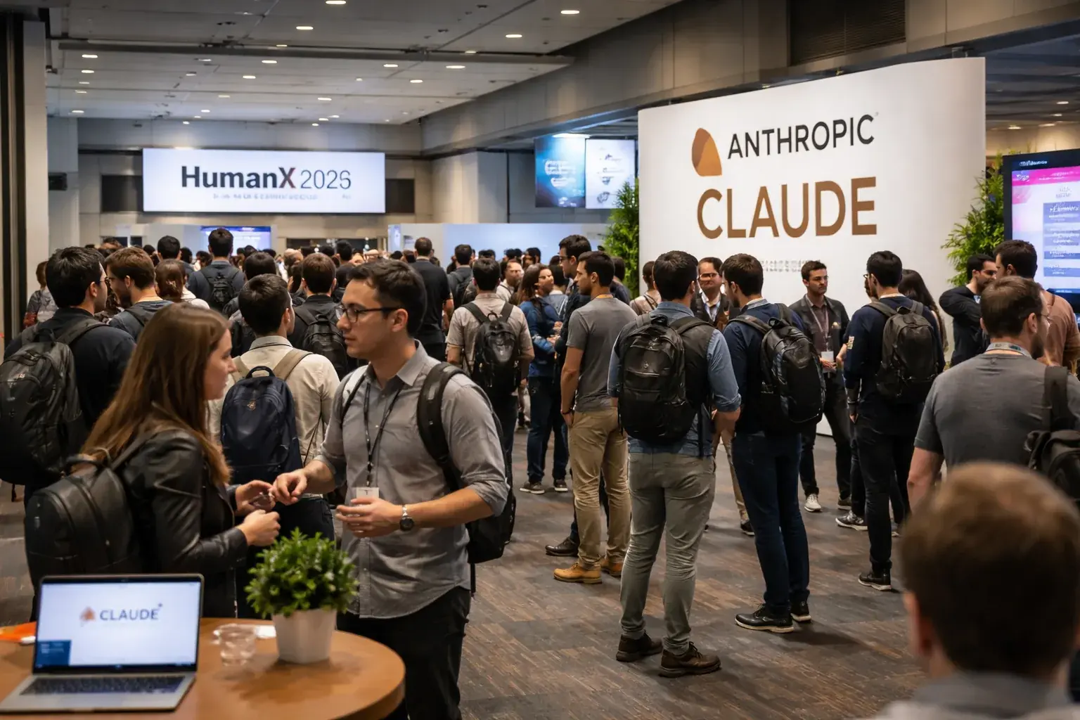 A crowded conference floor at the Moscone Center where tech professionals discuss the future of AI agents.