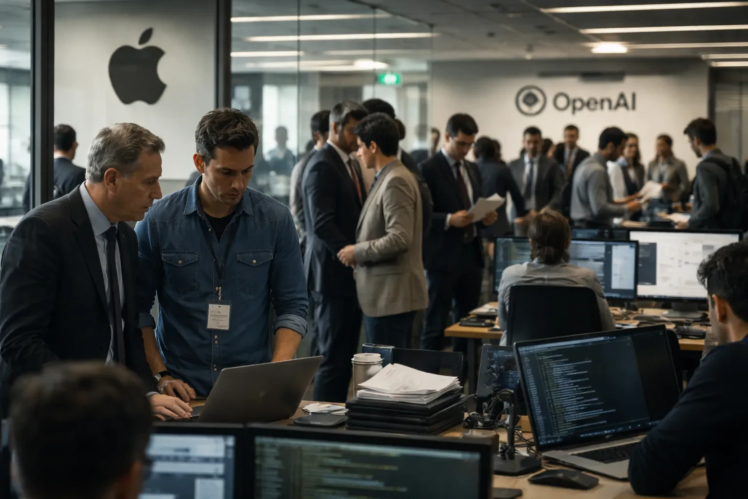 Logo of Apple and OpenAI representing the trade secrets lawsuit and IPO disruption.