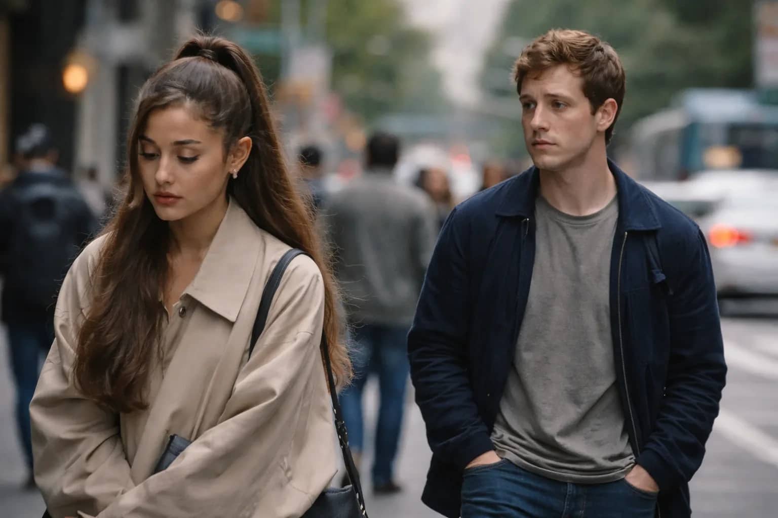 Ariana Grande and Ethan Slater attending a red carpet event together in 2025.
