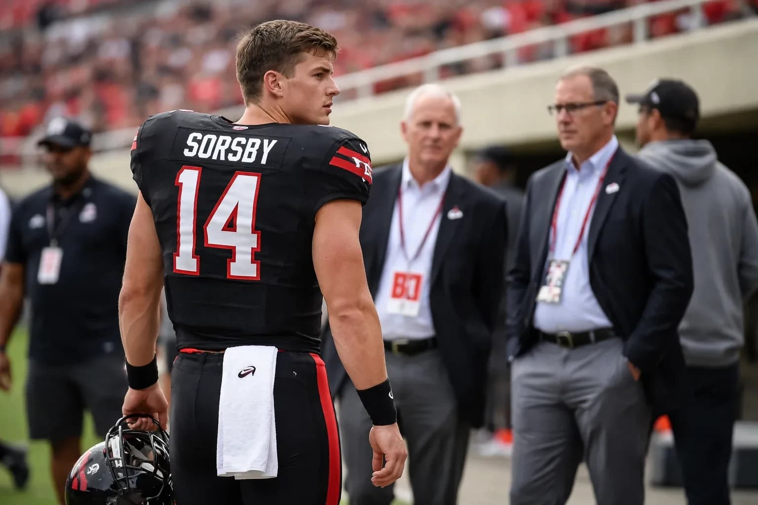 Brendan Sorsby during a Texas Tech football game