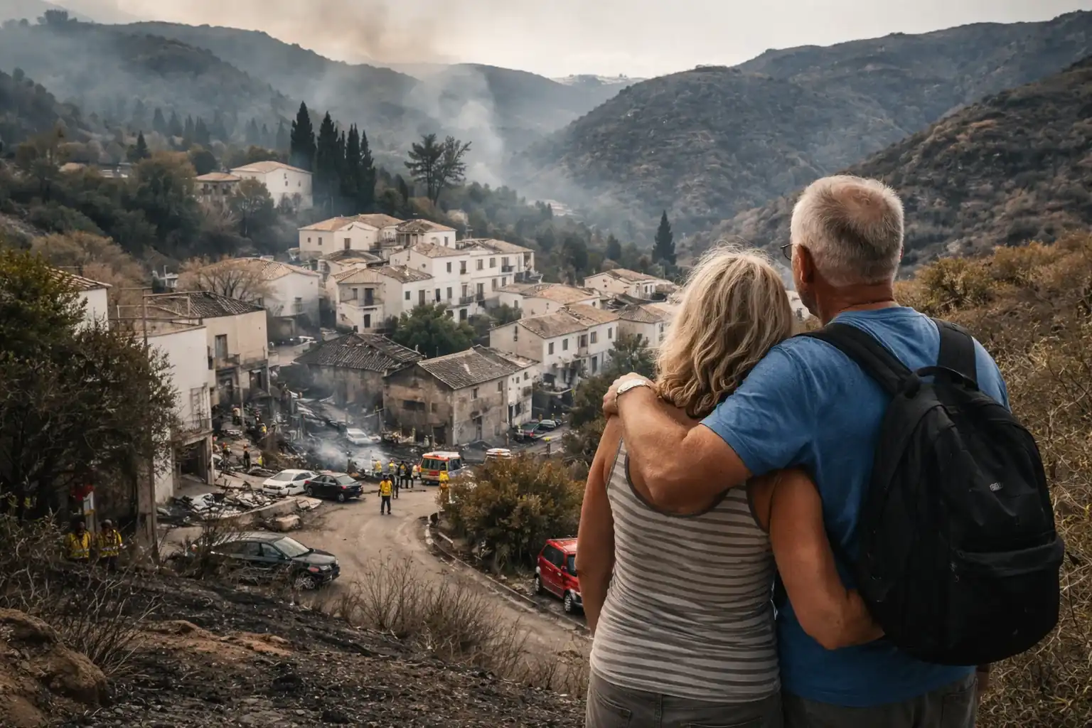 The charred remains of a landscape in Bédar, Spain following a deadly wildfire.