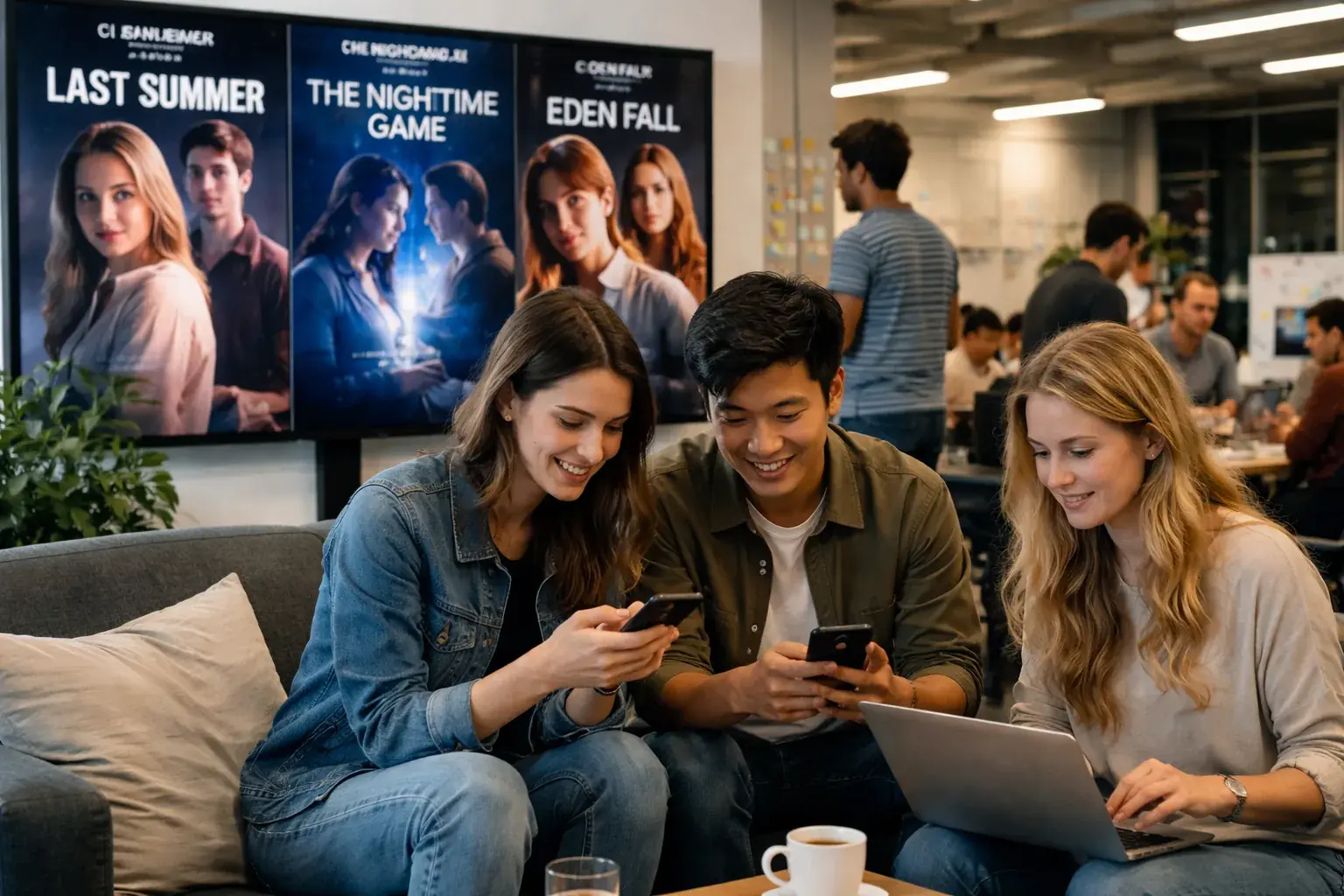 A promotional graphic showing interactive AI characters for Character.AI's new microdrama series.