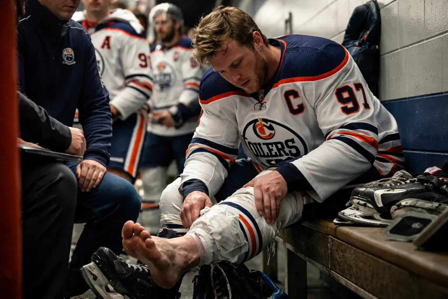 Connor McDavid of the Edmonton Oilers on the ice during the Stanley Cup Playoffs.