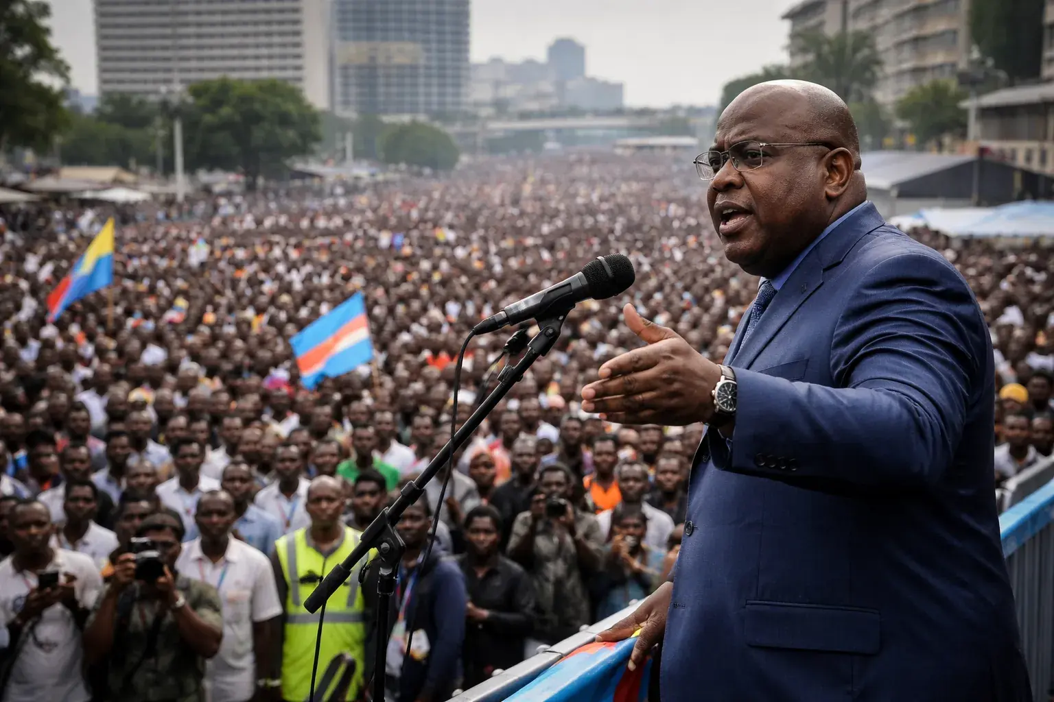 President Félix Tshisekedi addressing a press conference at State House in Kinshasa.