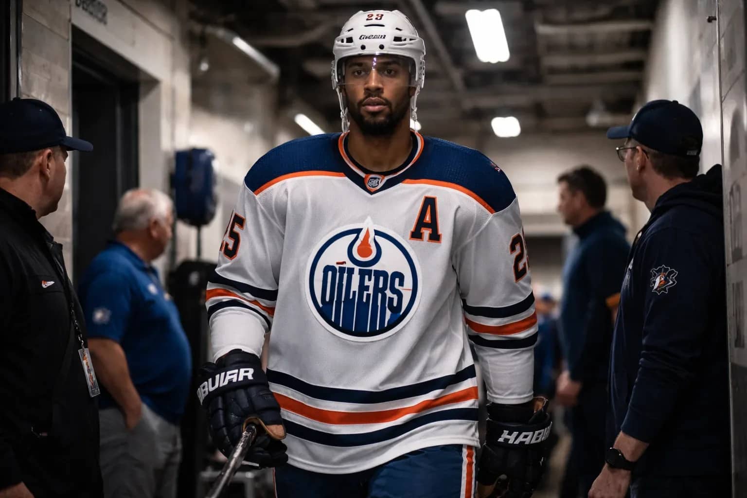 Darnell Nurse skating during an NHL game for the Edmonton Oilers.