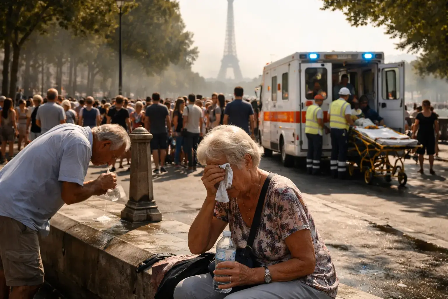 Firefighters and emergency services working to contain a massive forest fire in southern France during a record-breaking summer heatwave.