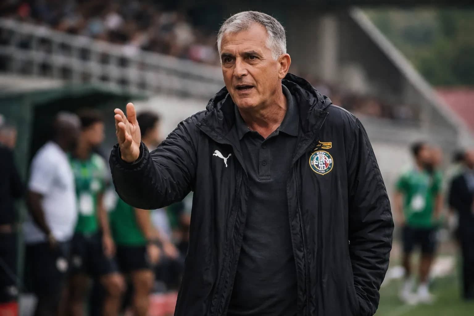 Ghana manager Carlos Queiroz looking on from the sidelines during an international match.