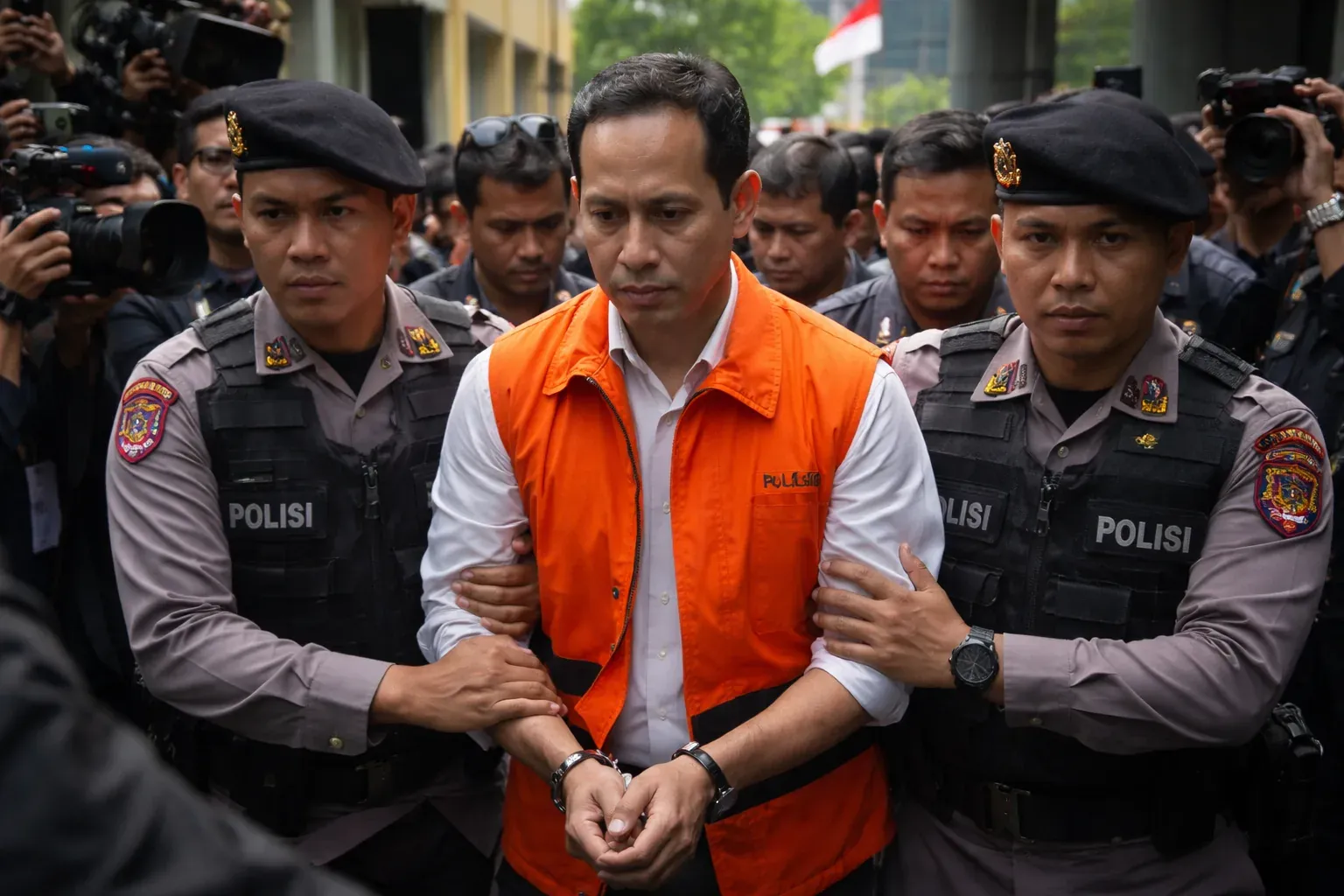 Former Gojek co-founder Nadiem Makarim appearing in court in Jakarta for his corruption sentencing.