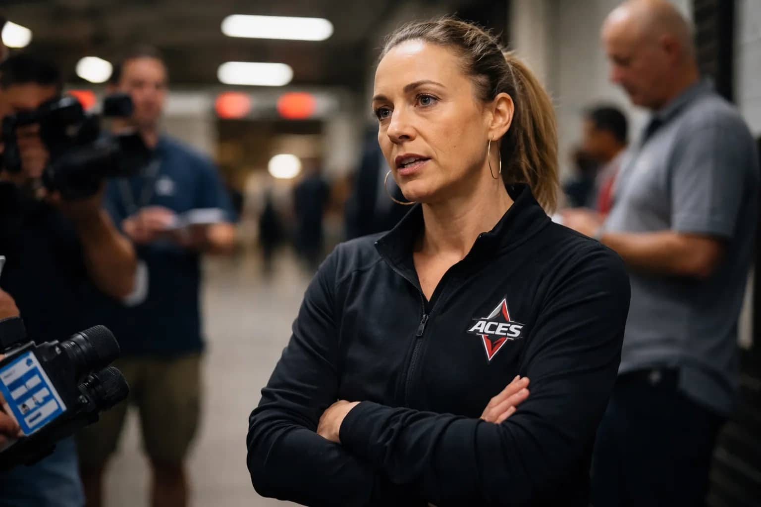 Becky Hammon on the sideline coaching the Las Vegas Aces