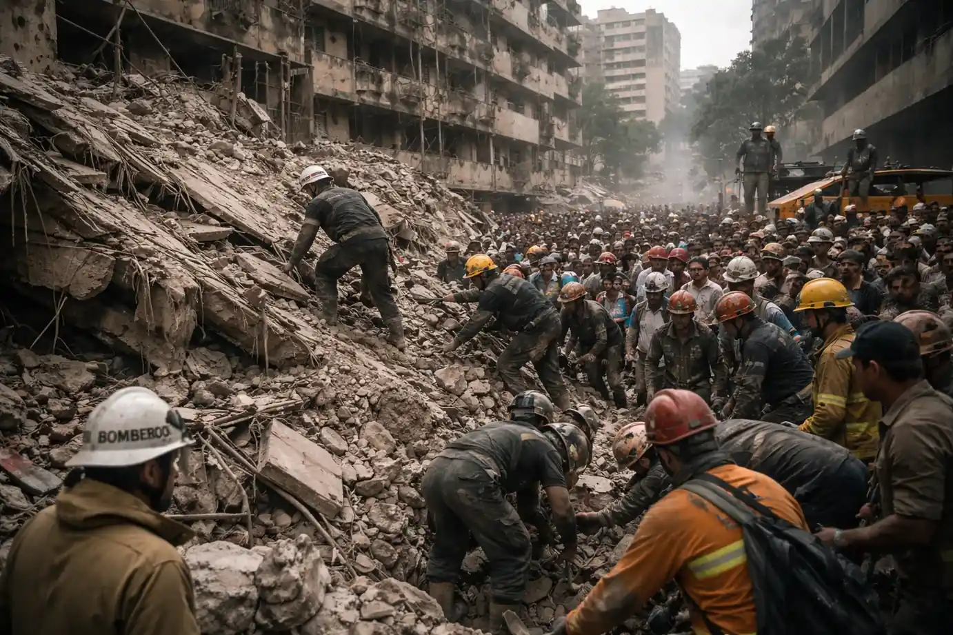People sit among remains of belongings on a Caracas street after homes were leveled by earthquakes.
