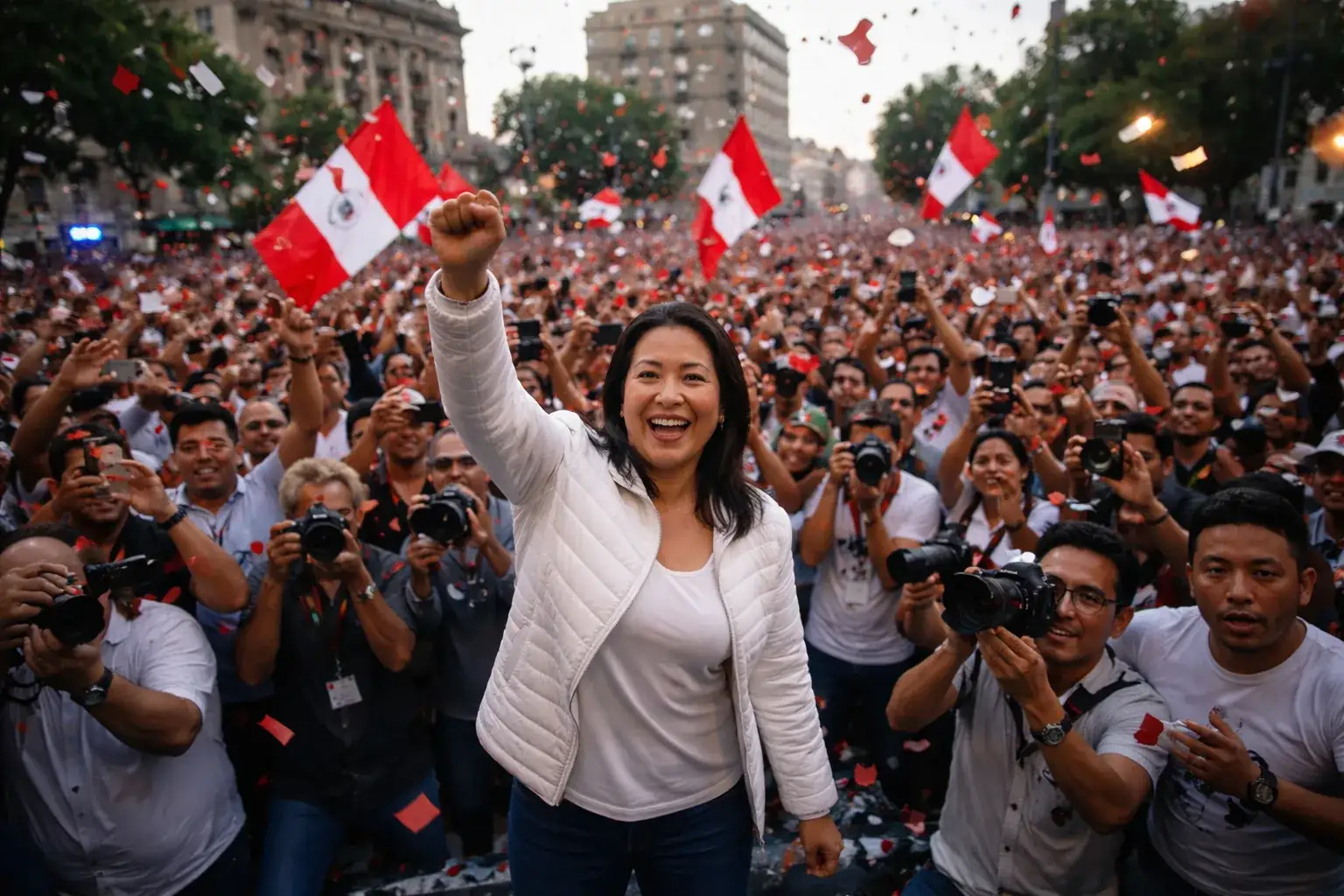 Keiko Fujimori speaking during a press conference following the certification of the election results