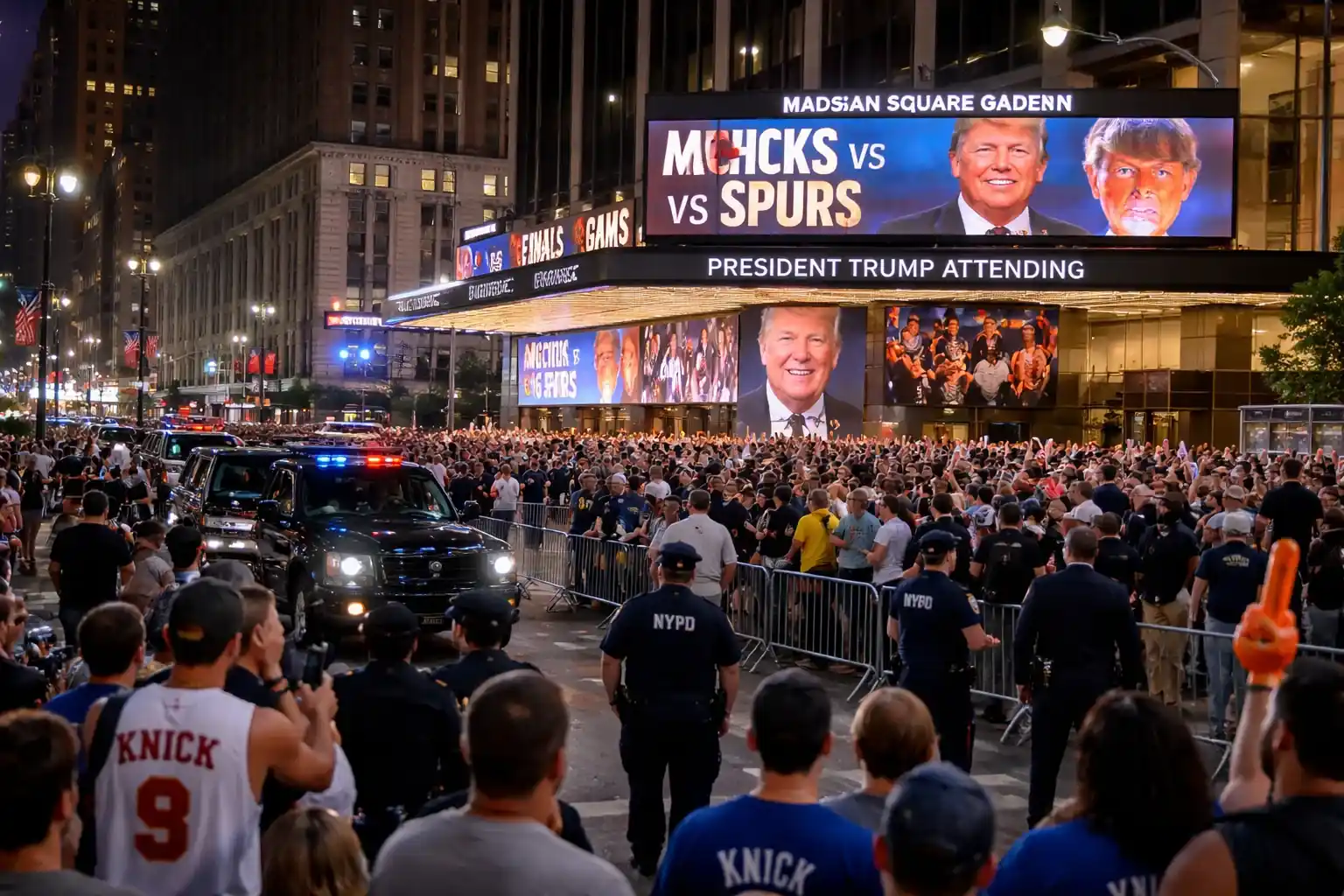 New York City landmarks lit in blue and orange to support the Knicks during the NBA Finals