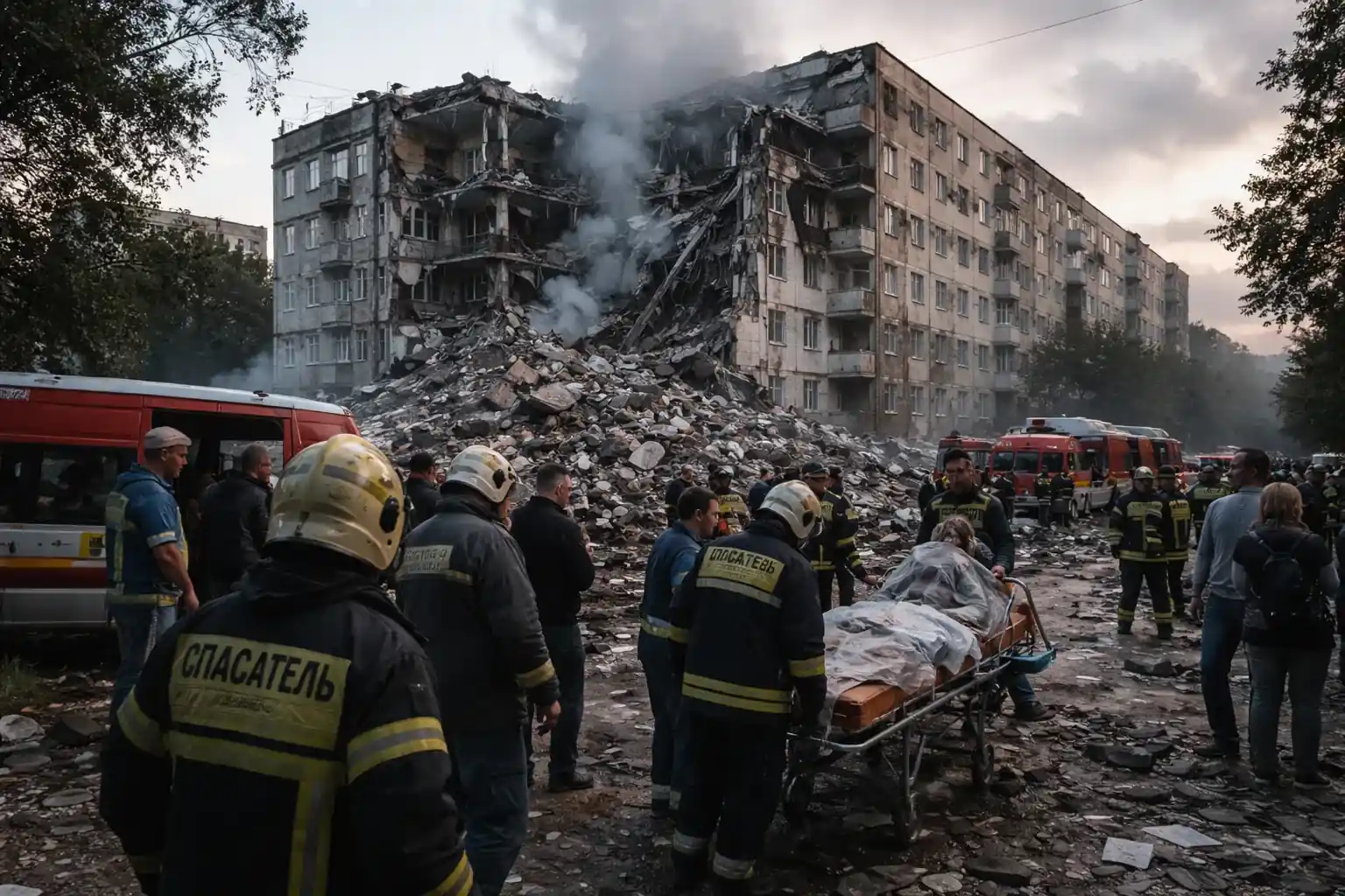 A multi-storey residential building damaged by a drone strike in the Moscow region.