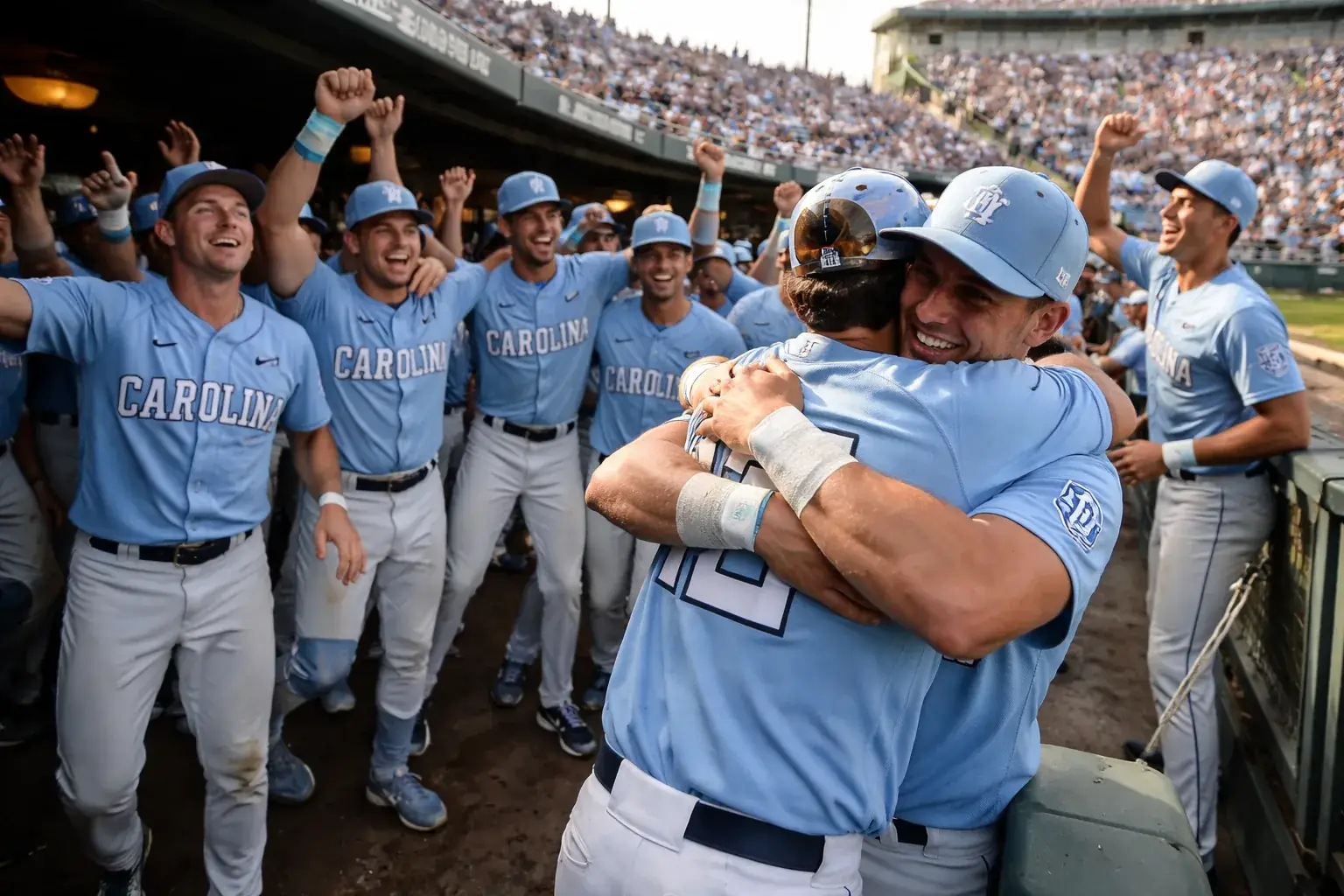 North Carolina and Oklahoma players compete during the Men's College World Series finals.