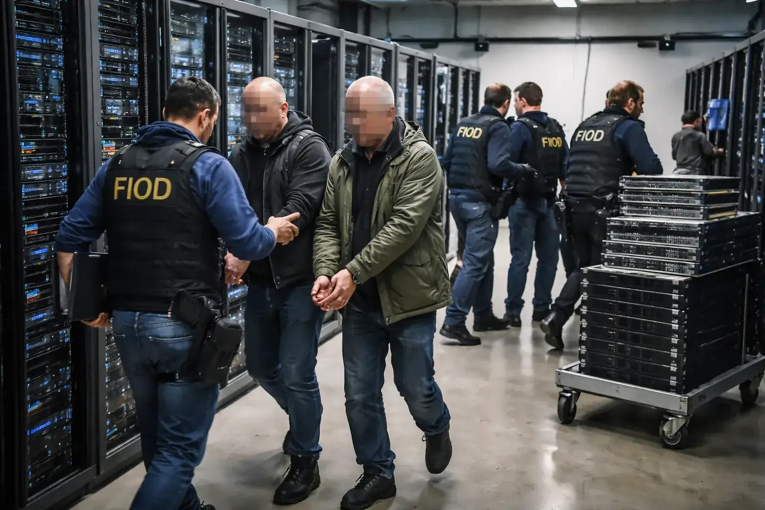 A Dutch financial crime investigator at the site of a server raid.