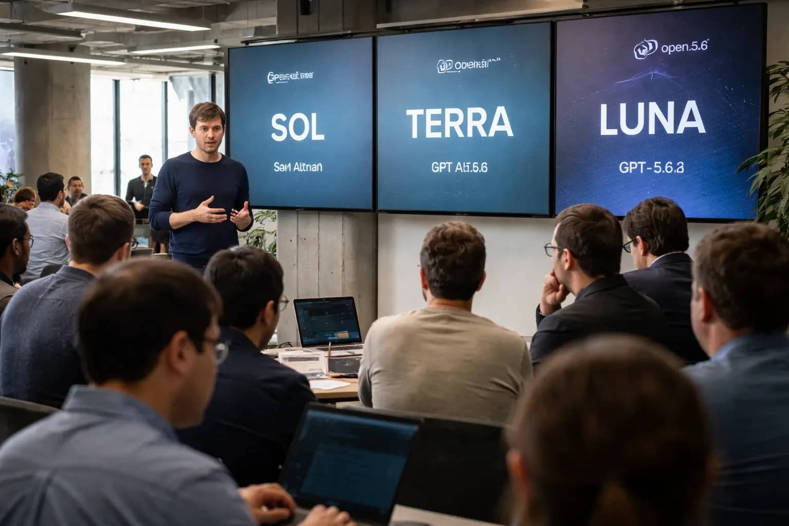 Graphic representation of OpenAI's GPT-5.6 models: Sol, Terra, and Luna.
