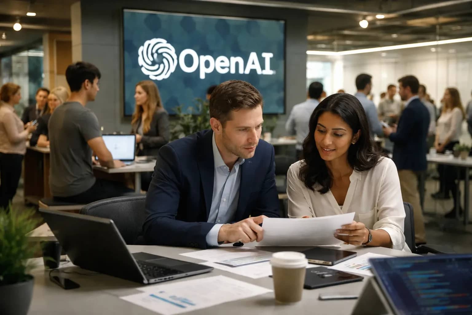 OpenAI logo on a digital display