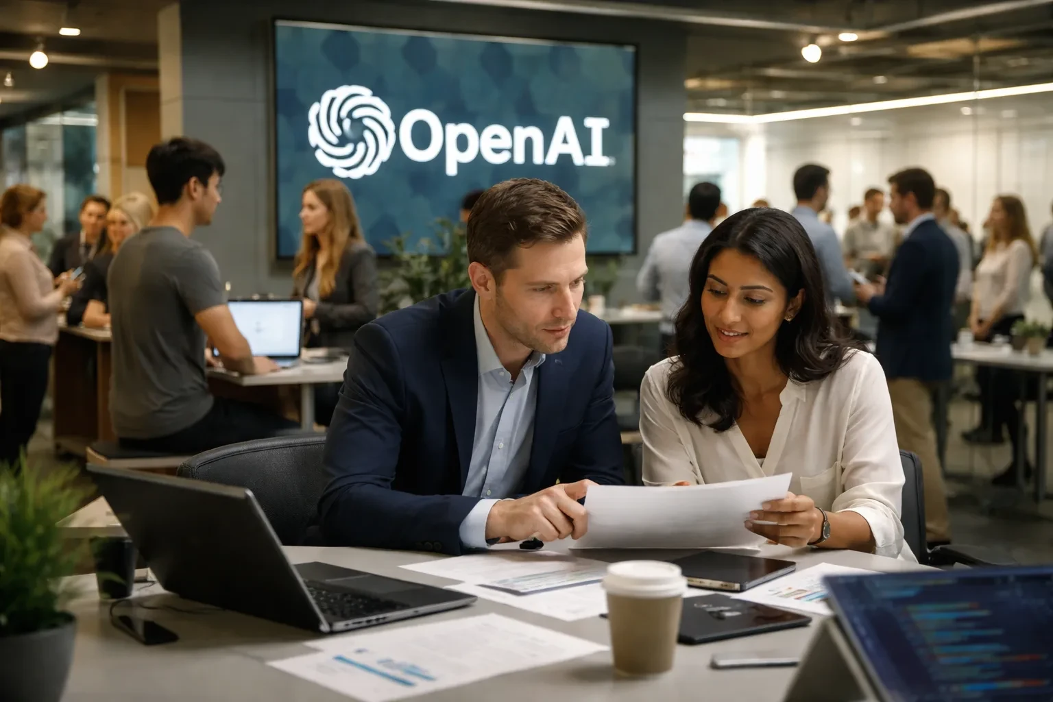 OpenAI logo on a digital display