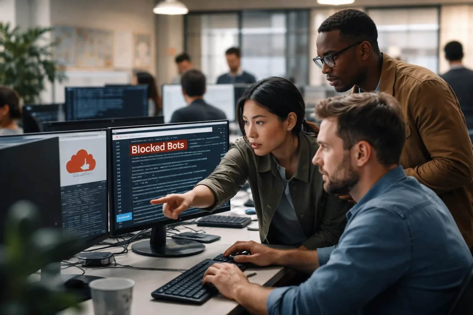 The Patreon logo displayed alongside digital representations of AI web crawlers being blocked by a firewall.