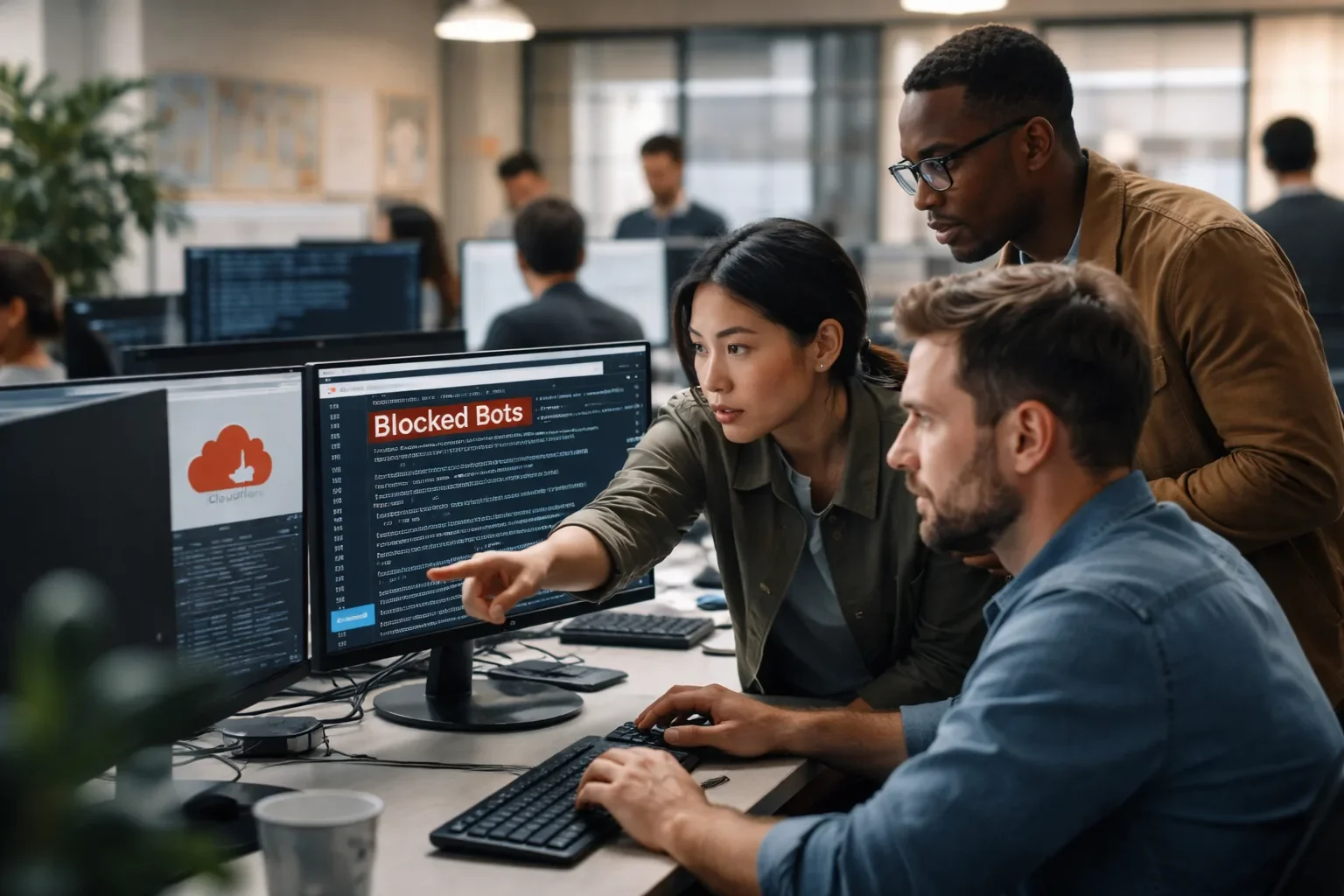 The Patreon logo displayed alongside digital representations of AI web crawlers being blocked by a firewall.