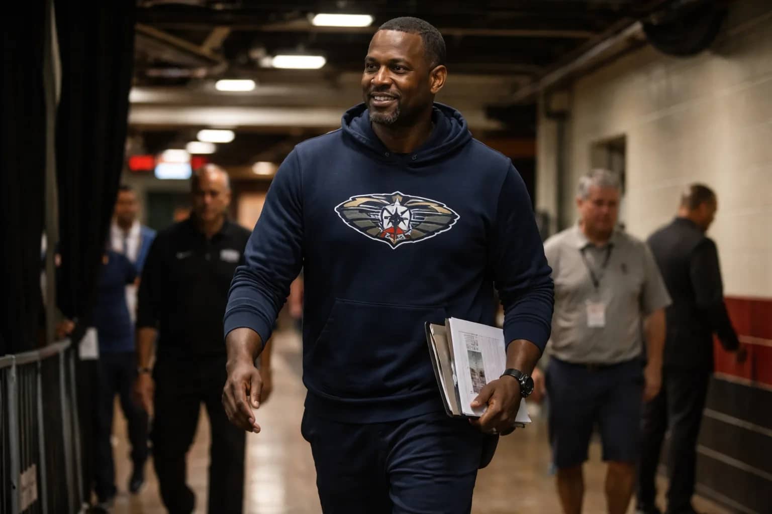 Jamahl Mosley coaching on the sideline during an NBA game.