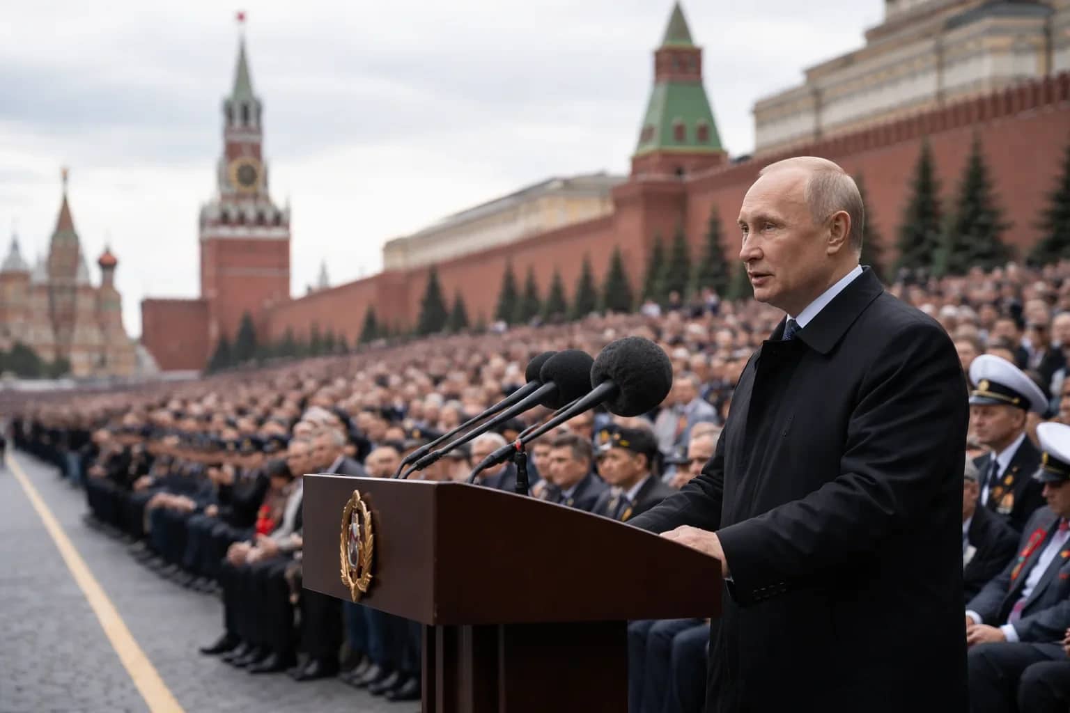 Vladimir Putin speaking at the Victory Day parade in Moscow's Red Square