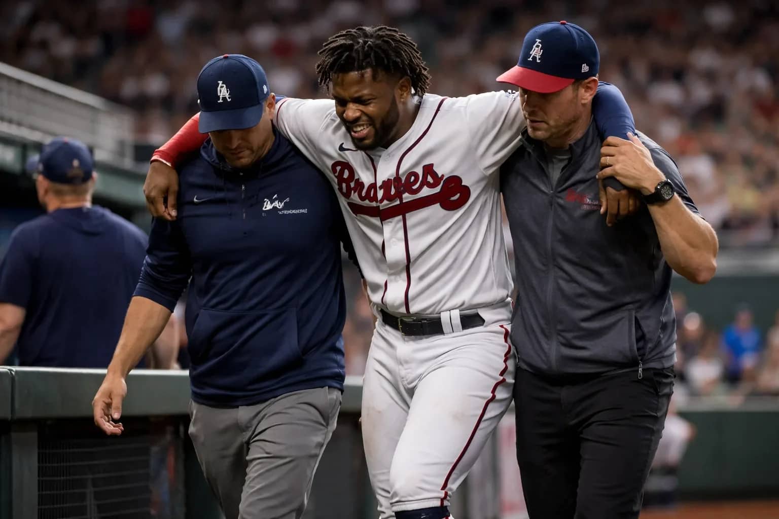 Ronald Acuna Jr. of the Atlanta Braves standing in the outfield during a game.
