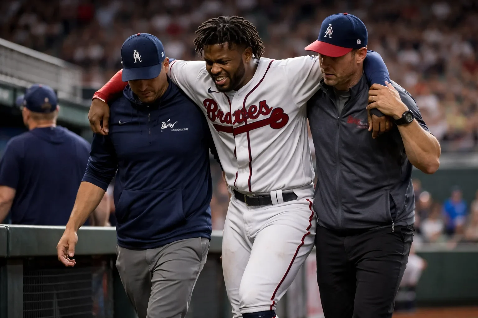 Ronald Acuna Jr. of the Atlanta Braves standing in the outfield during a game.