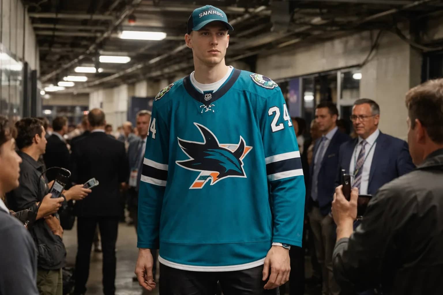 Graphic of a hockey jersey representing the record-breaking height of Alexander Karmanov.