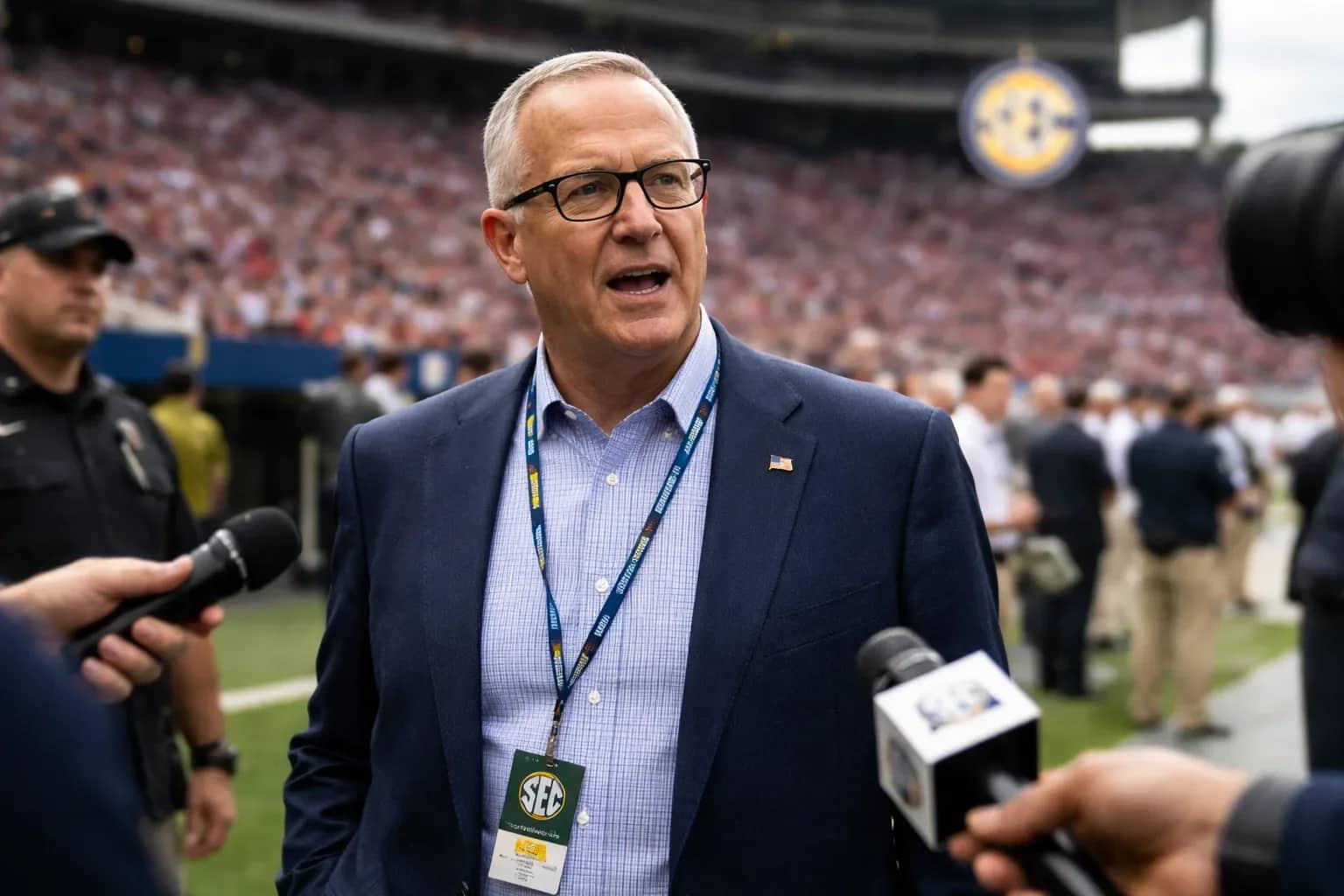 SEC Commissioner Greg Sankey at a college football media event.