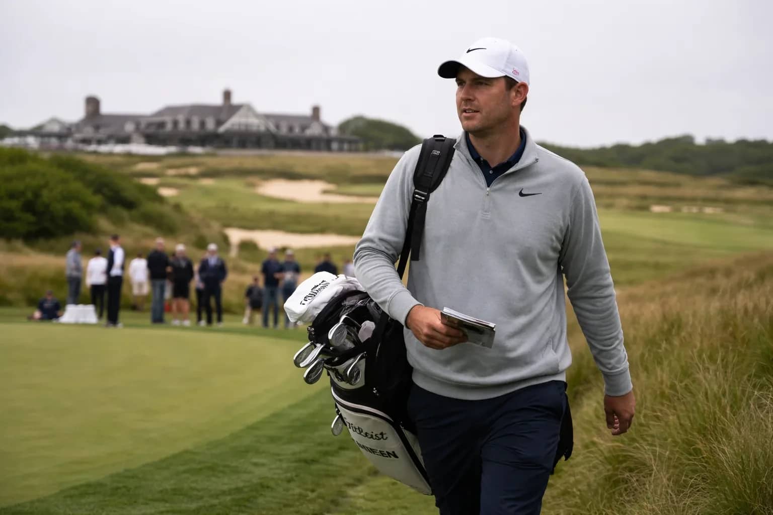 Scottie Scheffler scouting the layout of a professional golf course.