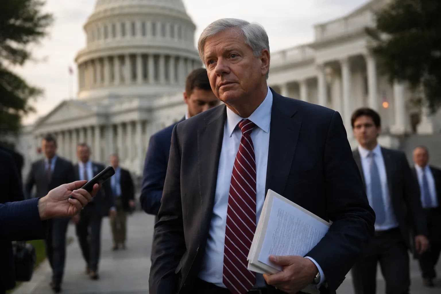 Senator Lindsey Graham speaking at a press conference regarding foreign policy.