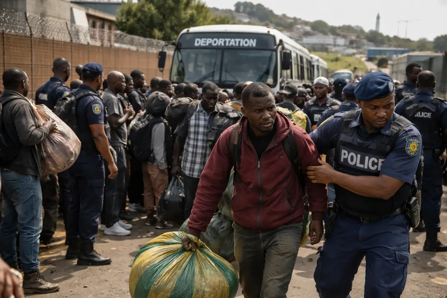 Protesters in South Africa hold signs demanding that undocumented migrants leave the country amid a government crackdown.