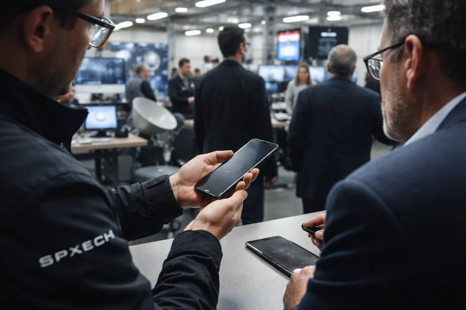 SpaceX logo displayed alongside various mobile device silhouettes and satellite imagery.