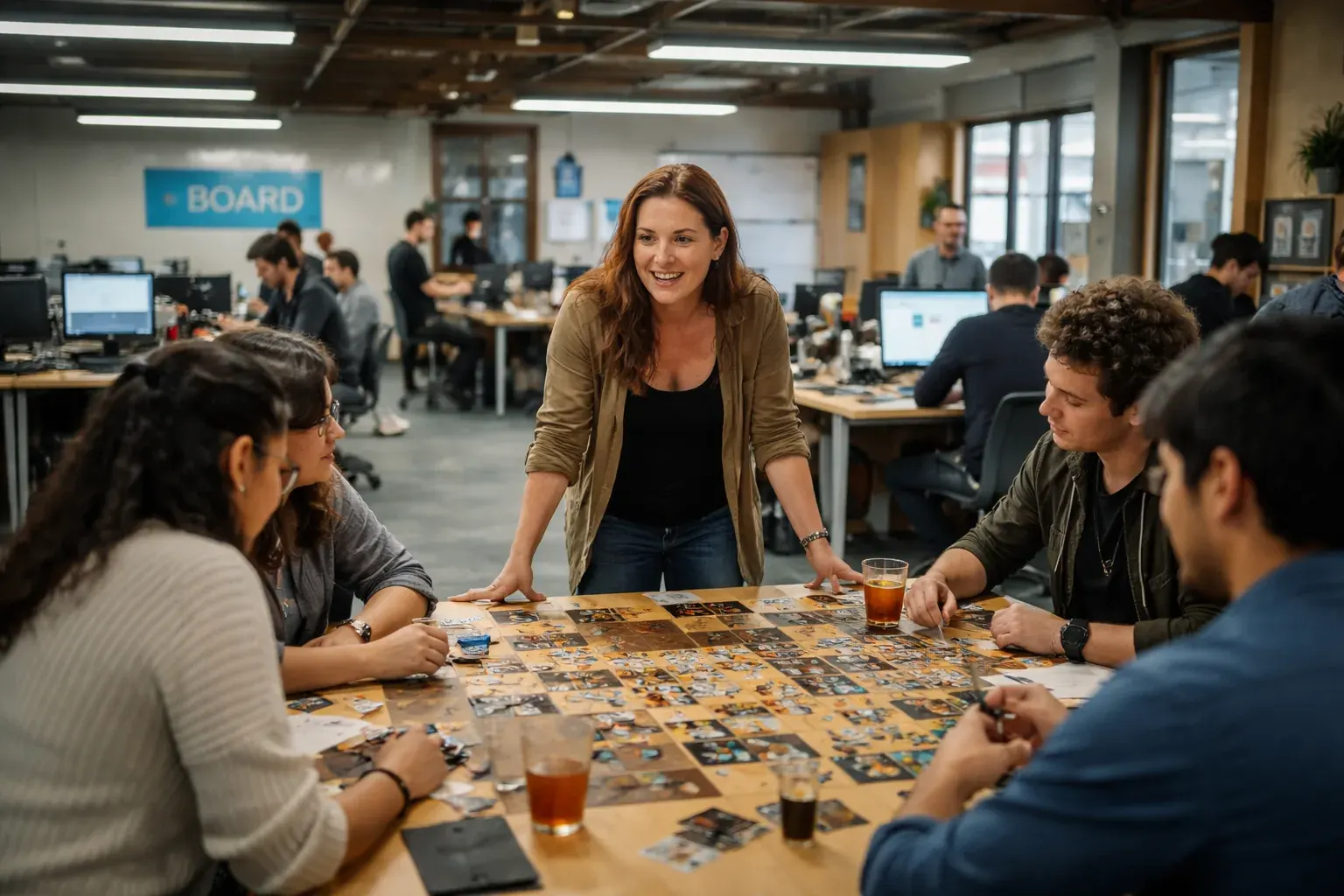A group of people engaging in in-person social activities representing the together tech movement.