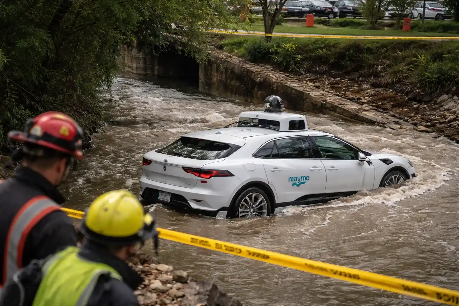 A Waymo self-driving vehicle operating in a city environment.