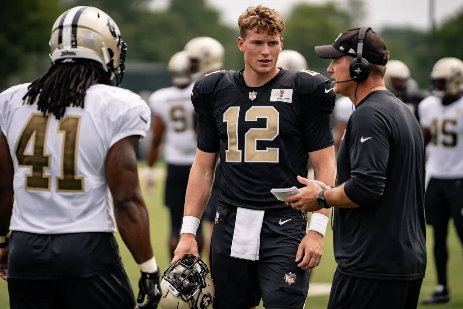 New Orleans Saints quarterback Tyler Shough during an NFL practice session.