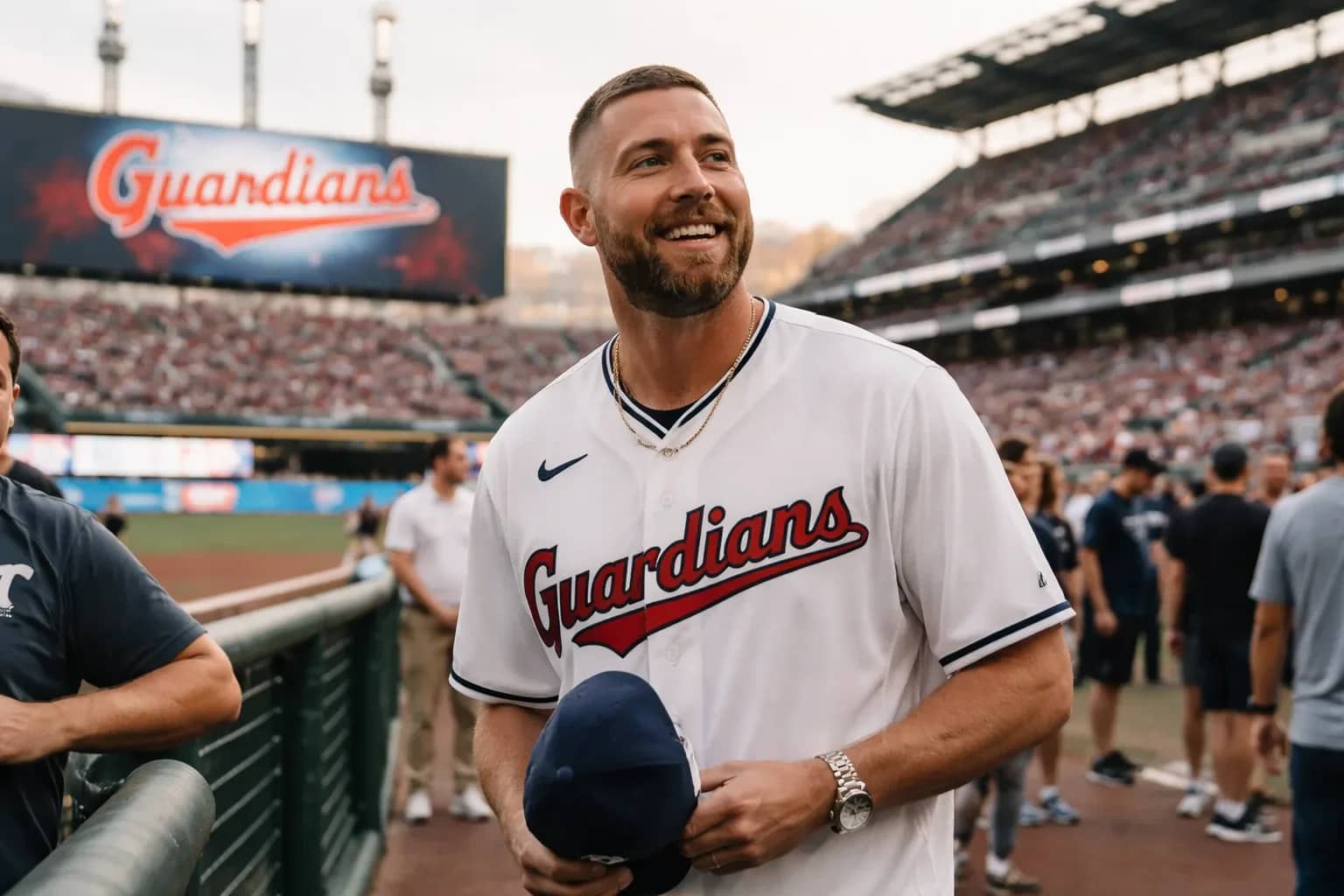 Travis Kelce at a Cleveland Guardians game.