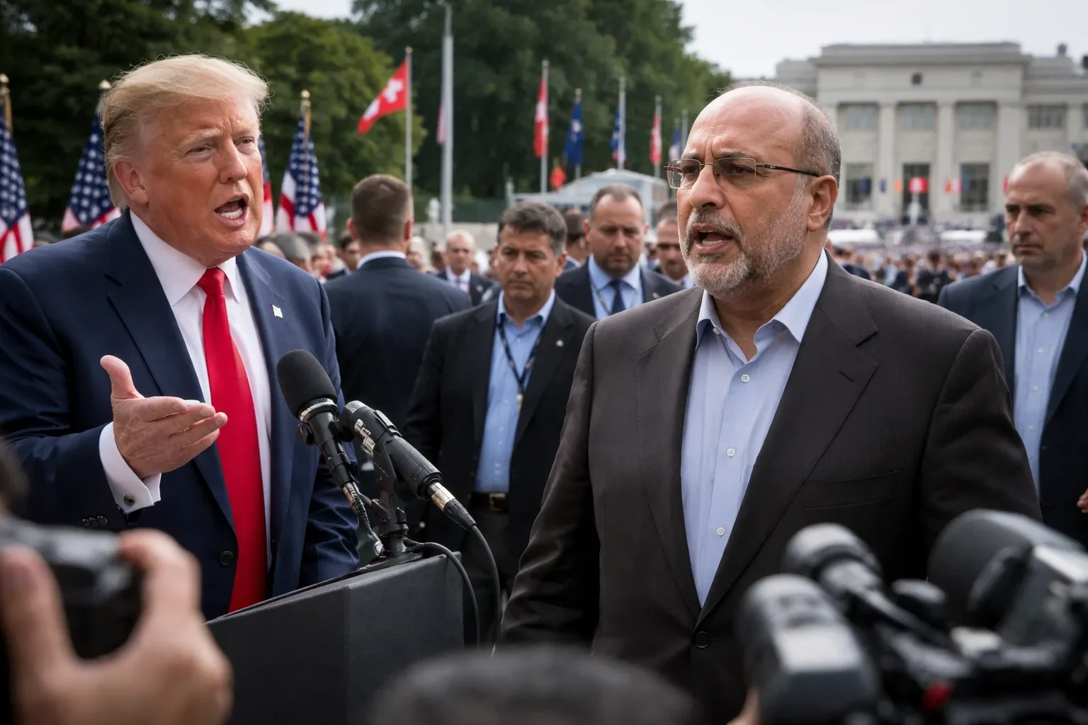 President Donald Trump and Iranian negotiator Mohammad Bagher Ghalibaf trading warnings over regional proxies.