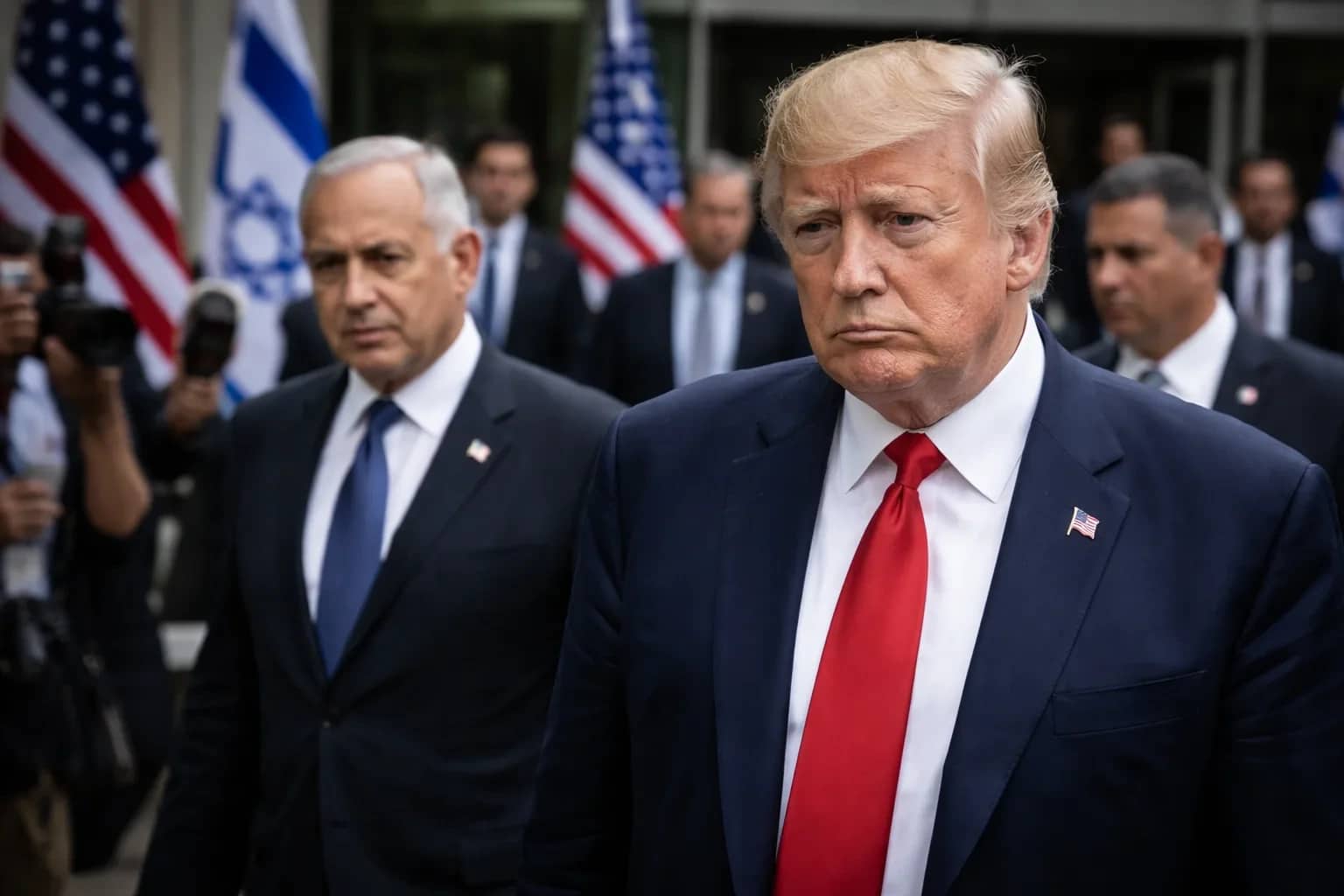 Donald Trump and Benjamin Netanyahu shown in a composition representing diplomatic tension